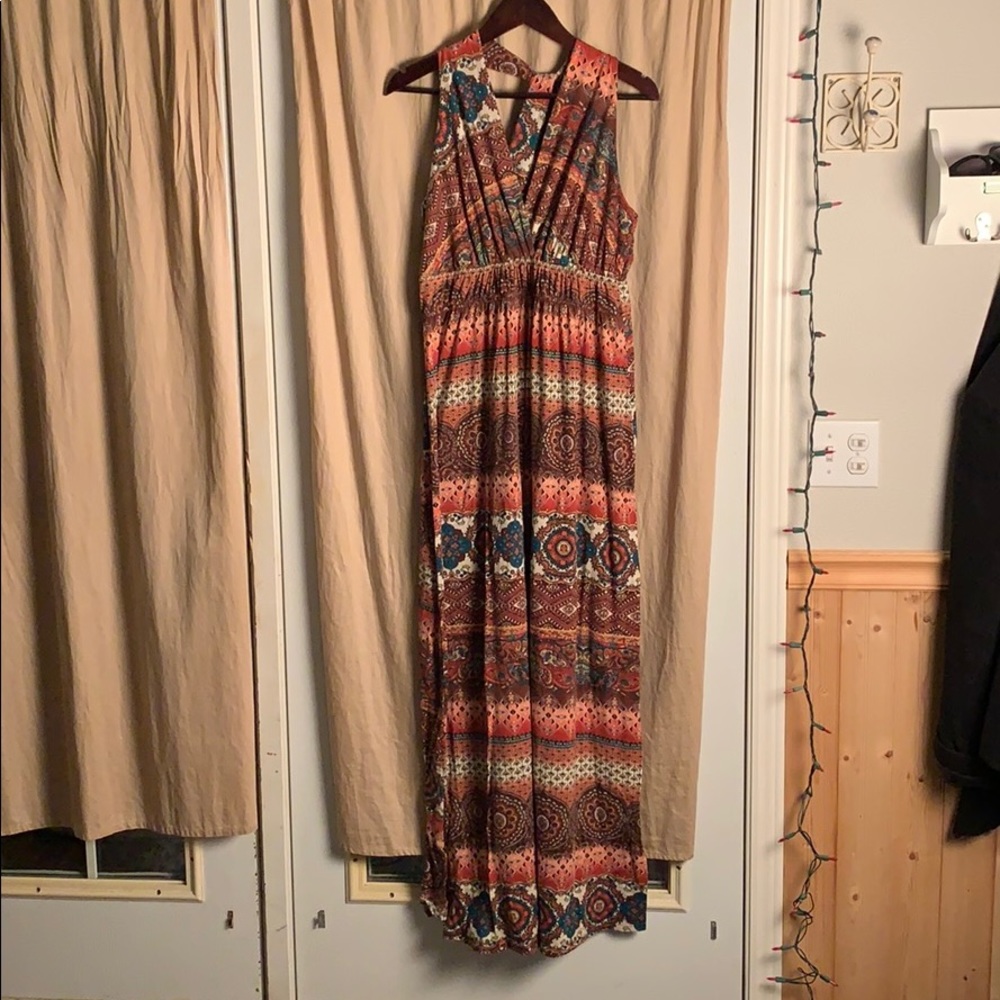 Long earth tone halter dress